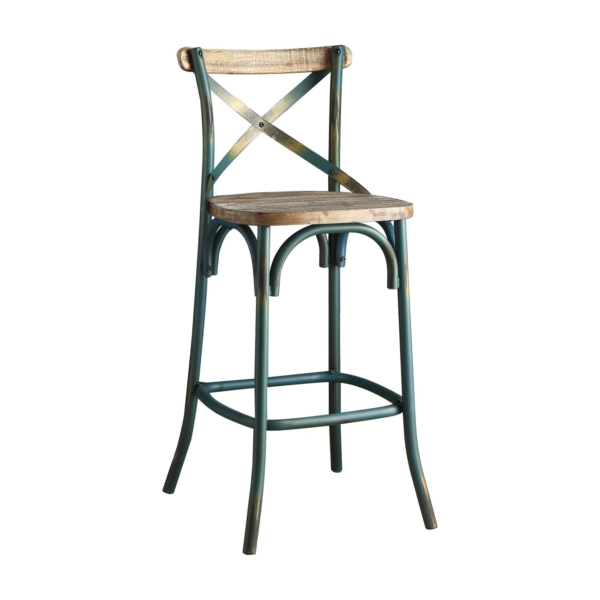 Zaire Antique Turquoise & Antique Oak Finish Bar Chair - 1st Choice Furniture Direct