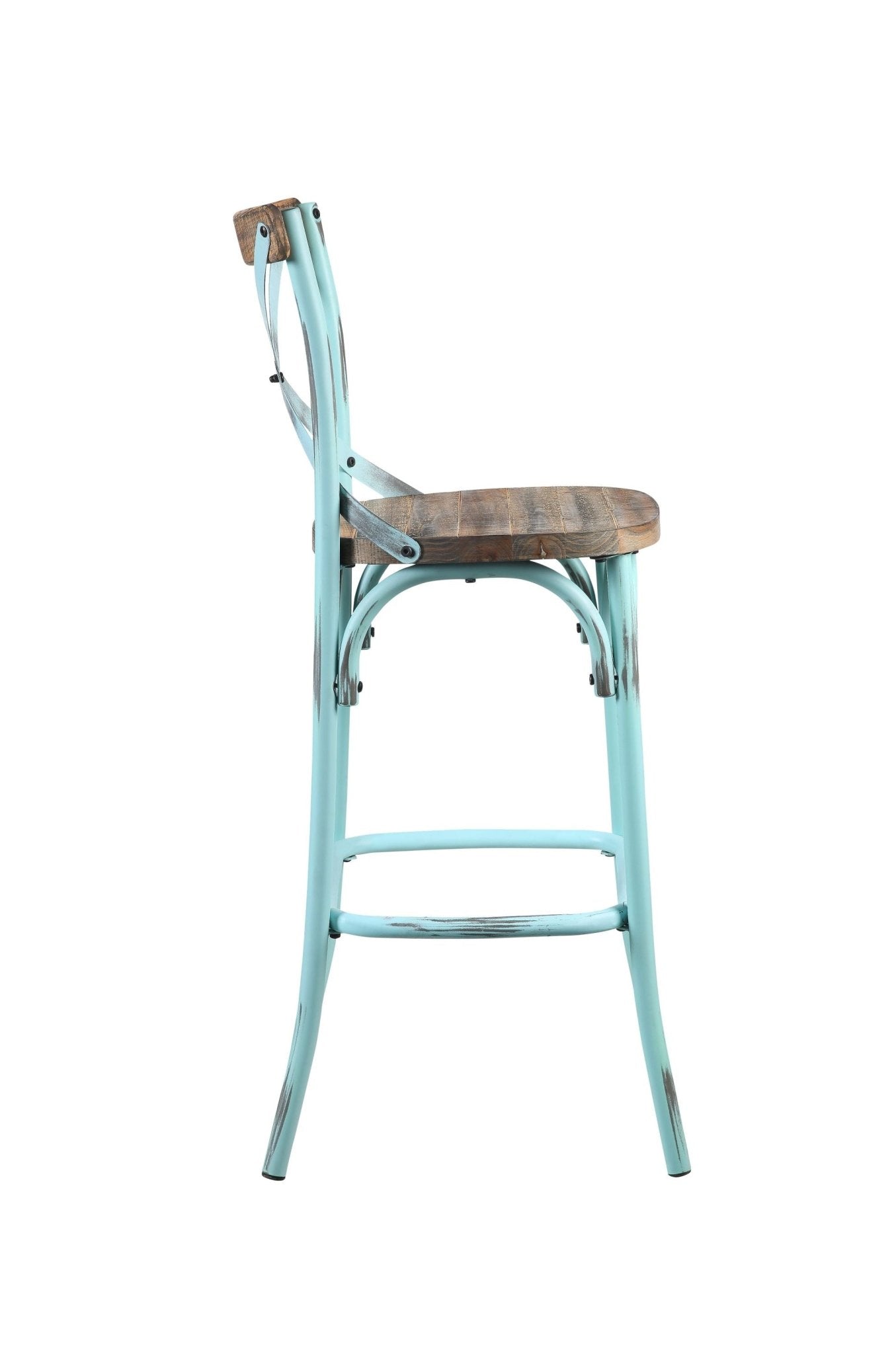 Zaire Antique Turquoise & Antique Oak Finish Bar Chair - 1st Choice Furniture Direct