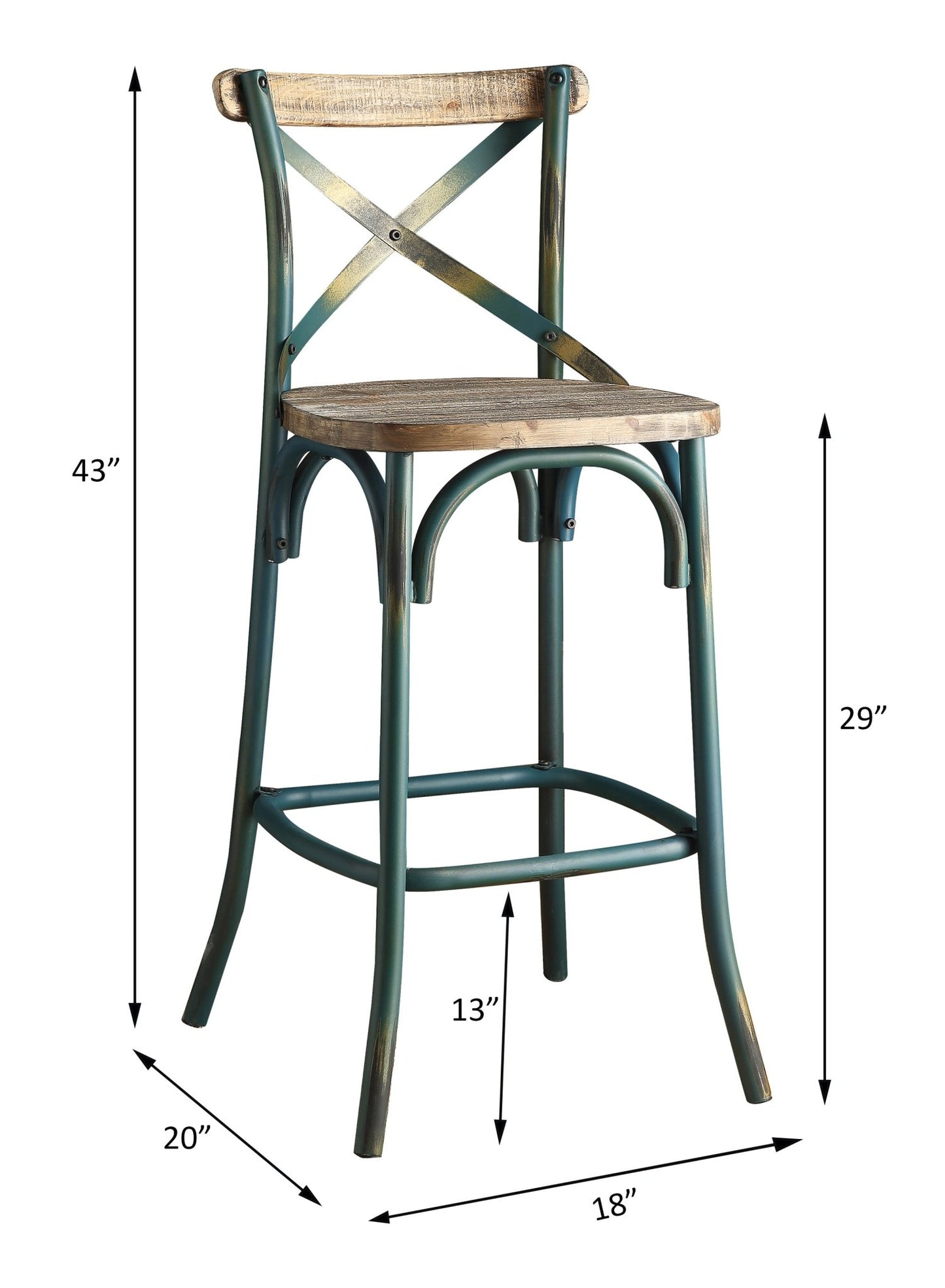 Zaire Antique Turquoise & Antique Oak Finish Bar Chair - 1st Choice Furniture Direct