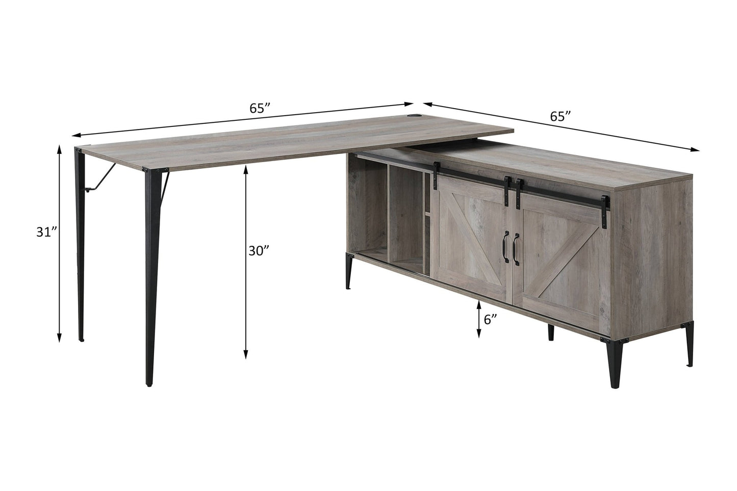 Zakawani Gray Oak & Black Finish Writing Desk with a Cabinet - 1st Choice Furniture Direct