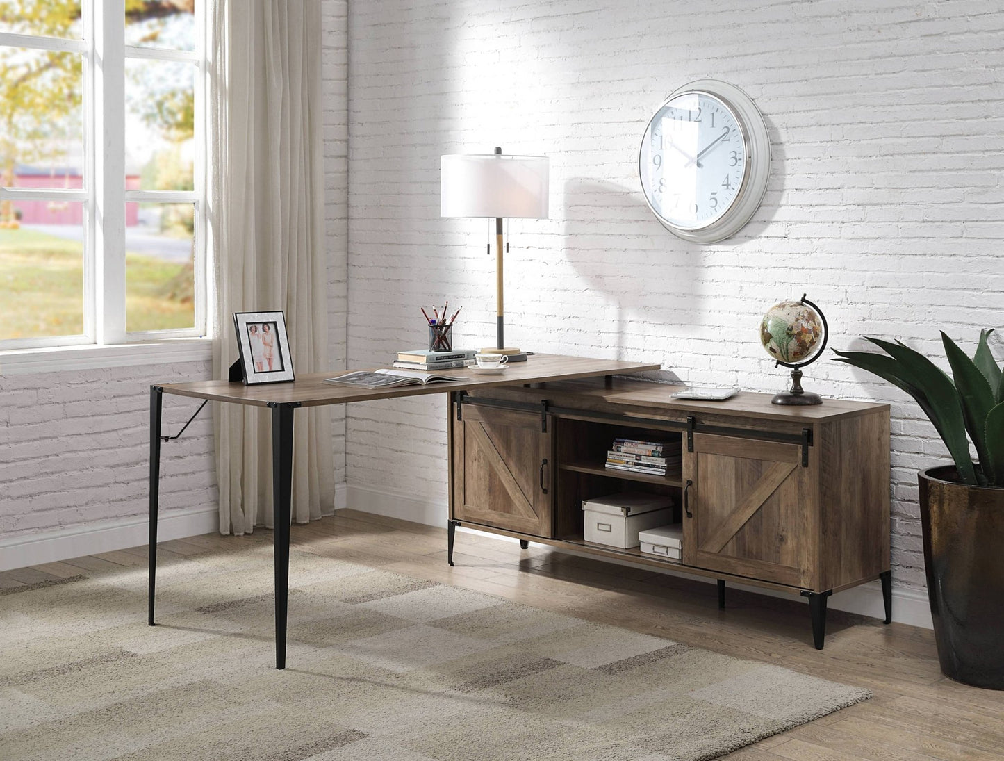 Zakwani Rustic Oak & Black Finish Writing Desk - 1st Choice Furniture Direct