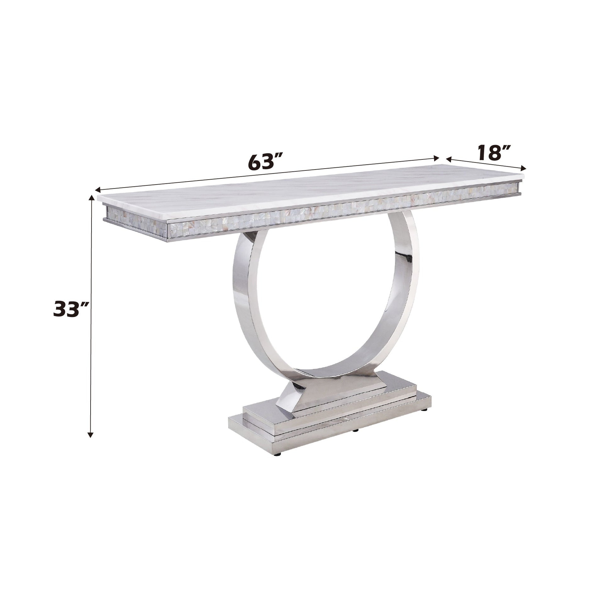 Zander White Printed Faux Marble Top & Mirrored Silver Finish Sofa Table - 1st Choice Furniture Direct