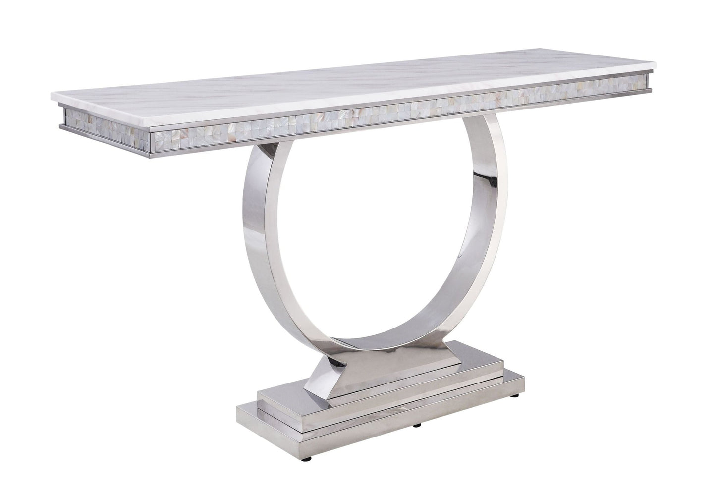 Zander White Printed Faux Marble Top & Mirrored Silver Finish Sofa Table - 1st Choice Furniture Direct