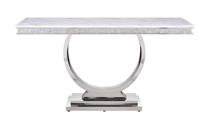 Zander White Printed Faux Marble Top & Mirrored Silver Finish Sofa Table - 1st Choice Furniture Direct