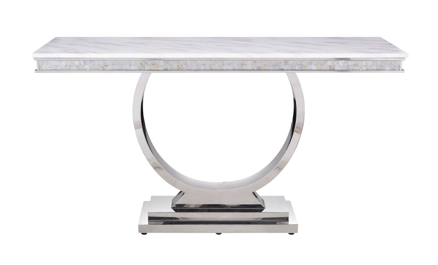 Zander White Printed Faux Marble Top & Mirrored Silver Finish Sofa Table - 1st Choice Furniture Direct