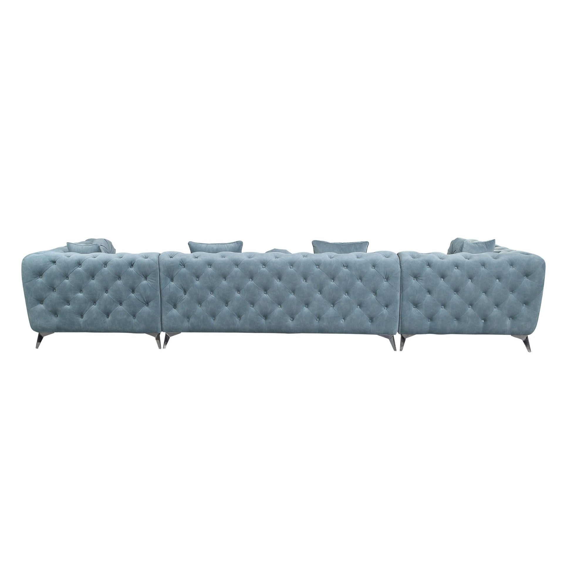 Zerah Dusty Blue Fabric Sectional Sofa W/7 Pillows - 1st Choice Furniture Direct