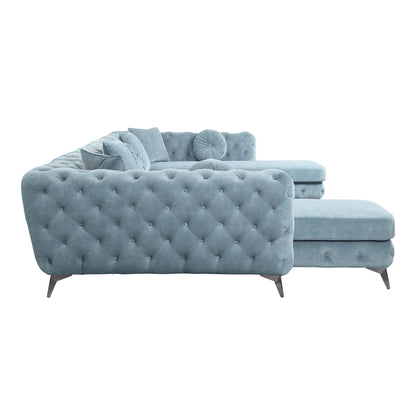 Zerah Dusty Blue Fabric Sectional Sofa W/7 Pillows - 1st Choice Furniture Direct