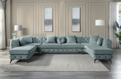 Zerah Dusty Blue Fabric Sectional Sofa W/7 Pillows - 1st Choice Furniture Direct