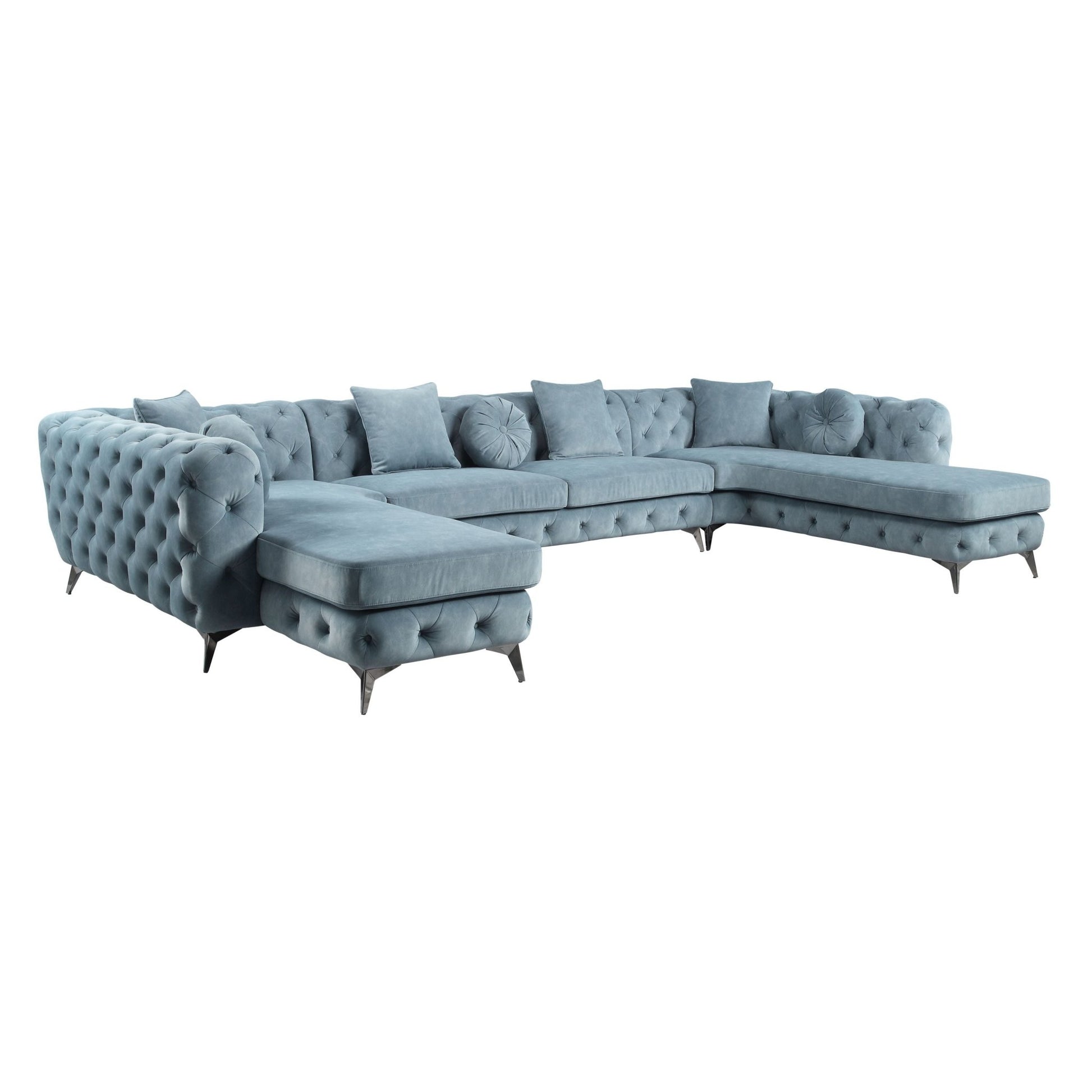 Zerah Dusty Blue Fabric Sectional Sofa W/7 Pillows - 1st Choice Furniture Direct
