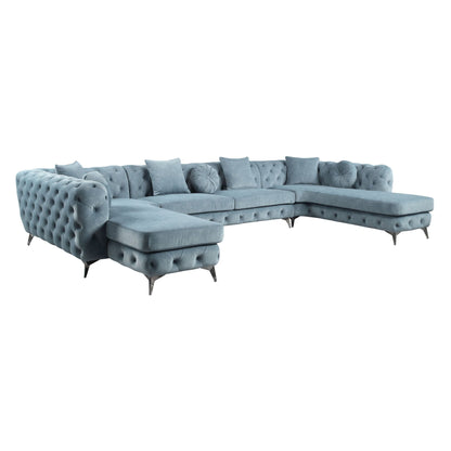 Zerah Dusty Blue Fabric Sectional Sofa W/7 Pillows - 1st Choice Furniture Direct
