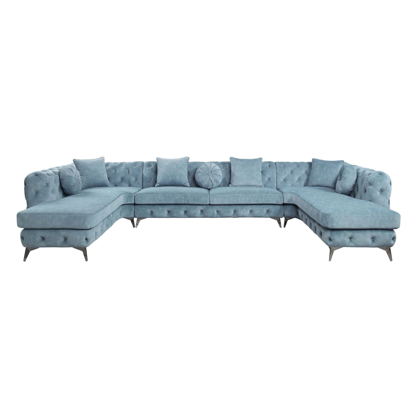 Zerah Dusty Blue Fabric Sectional Sofa W/7 Pillows - 1st Choice Furniture Direct