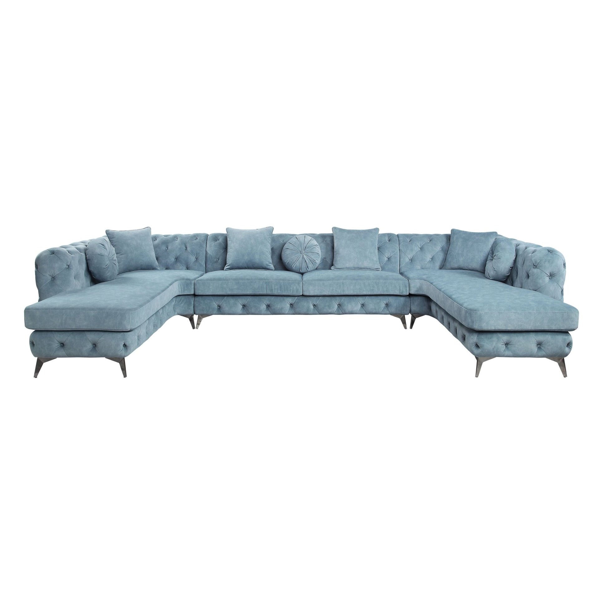 Zerah Dusty Blue Fabric Sectional Sofa W/7 Pillows - 1st Choice Furniture Direct