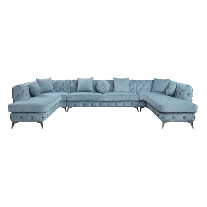 Zerah Dusty Blue Fabric Sectional Sofa W/7 Pillows - 1st Choice Furniture Direct