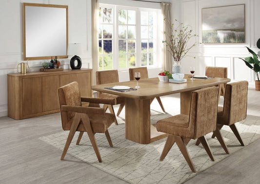 Zoey 7-Piece Light Oak Finish Dining Set with Upholstered Chairs and Rectangular Pedestal Table - 1st Choice Furniture Direct