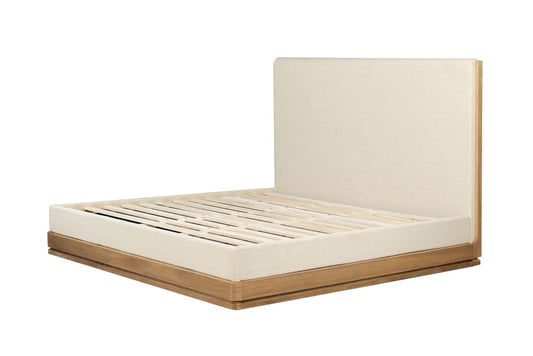 Zoey Beige Fabric & Oak EK Bed - 1st Choice Furniture Direct