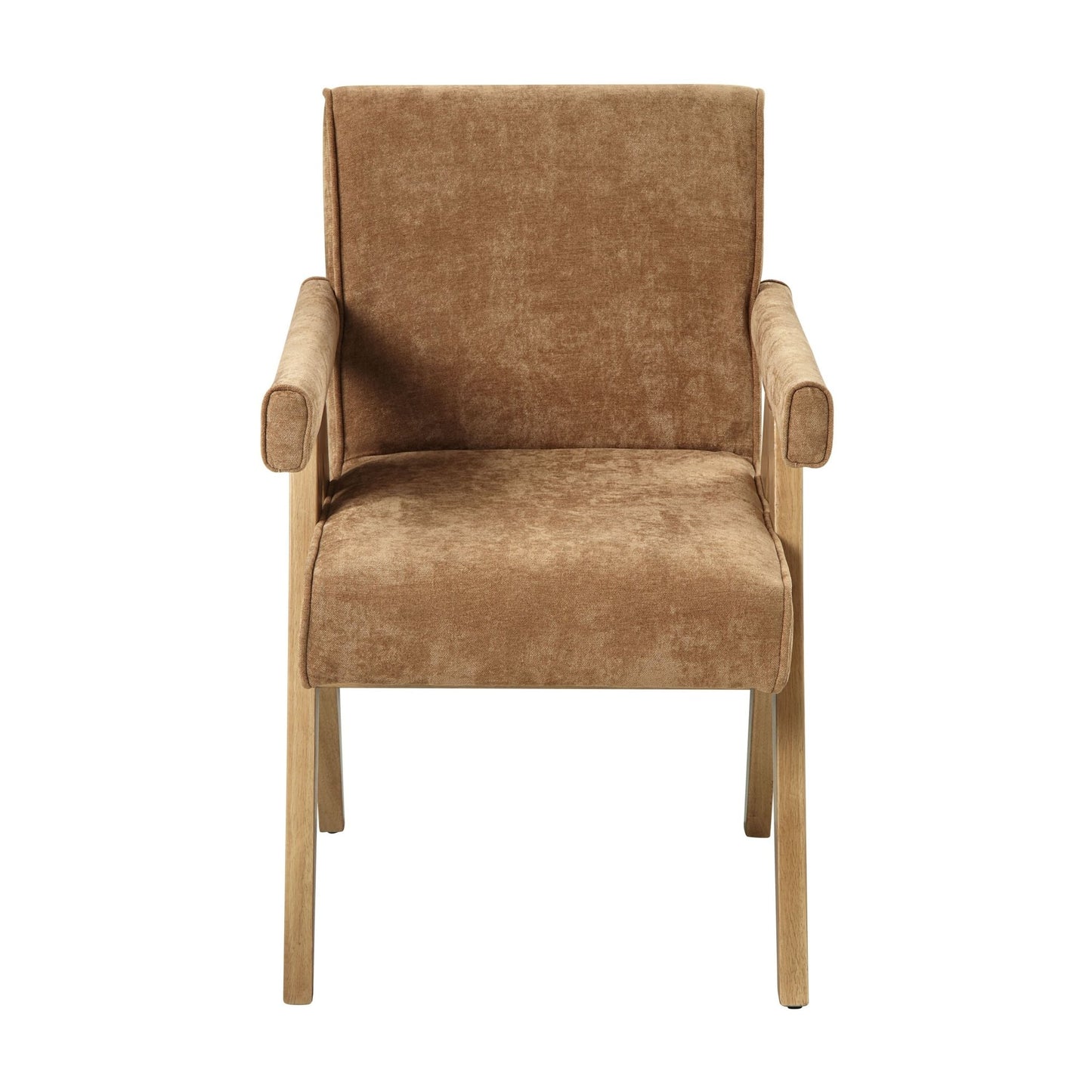 Zoey Chocolate Chenille & Oak Arm Chair (Set of 2) - 1st Choice Furniture Direct