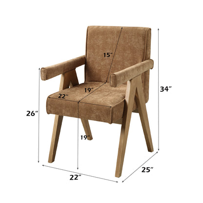 Zoey Chocolate Chenille & Oak Arm Chair (Set of 2) - 1st Choice Furniture Direct