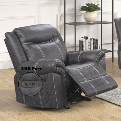 Zubaida Dark Gray Polish Microfiber Power Motion Glider Recliner - 1st Choice Furniture Direct