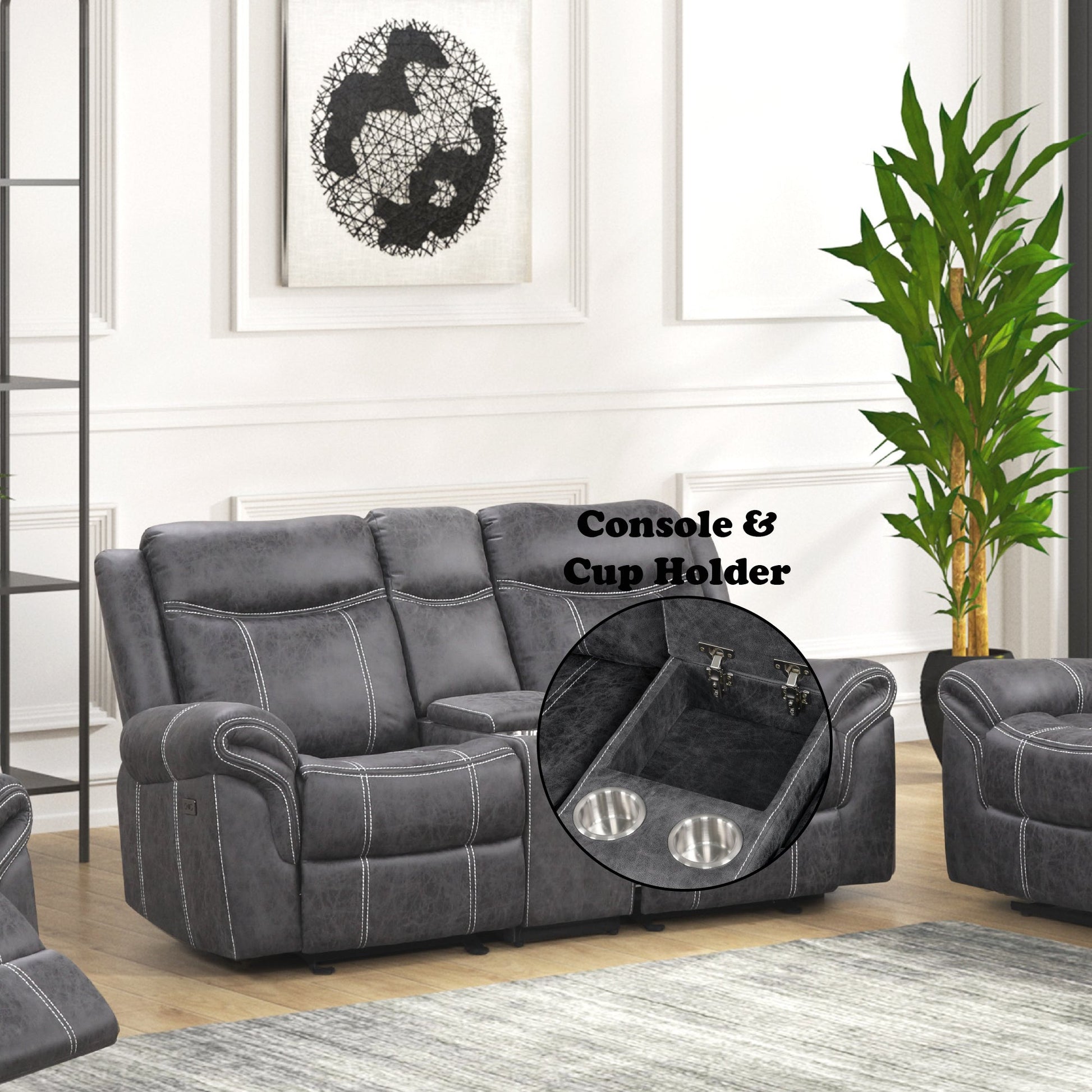 Zubaida Dark Gray Polish Microfiber Power Motion Loveseat w/USB - 1st Choice Furniture Direct