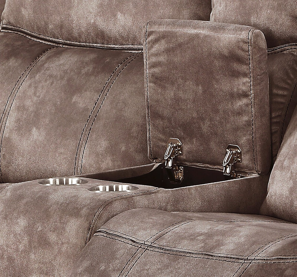 Zubaida Two Tone Chocolate Velvet Recliner Loveseat w/USB Port & Console - 1st Choice Furniture Direct