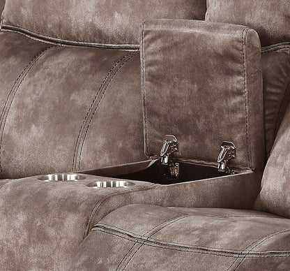 Zubaida Two Tone Chocolate Velvet Recliner Loveseat w/USB Port & Console - 1st Choice Furniture Direct