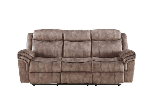 Zubaida Two Tone Chocolate Velvet Recliner Sofa w/USB Port & Drop Down Table - 1st Choice Furniture Direct