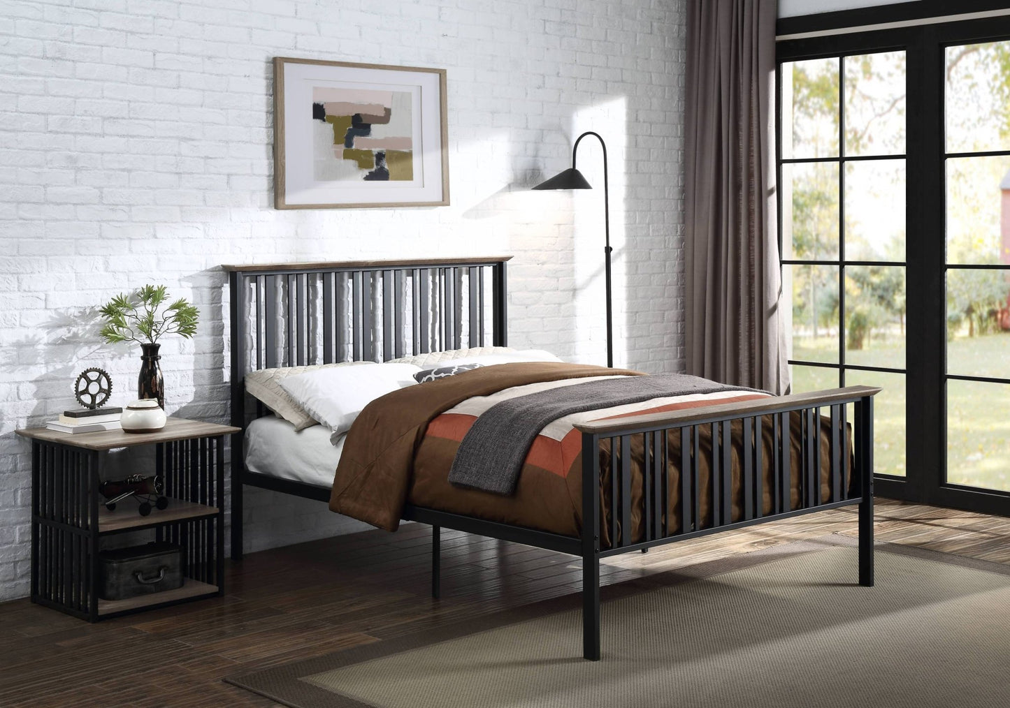 Zudora Antique Oak & Black Finish Full Bed - 1st Choice Furniture Direct