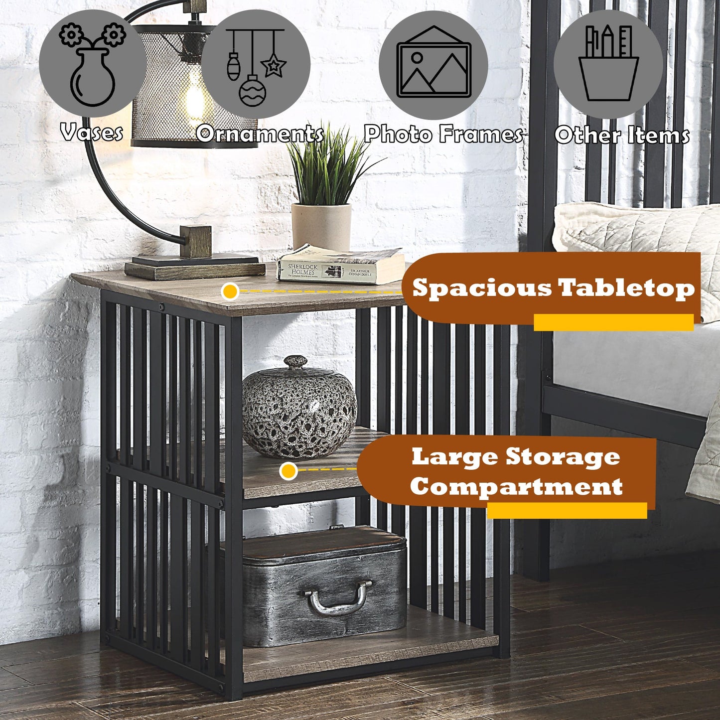 Zudora Antique Oak & Black Finish Nightstand - 1st Choice Furniture Direct