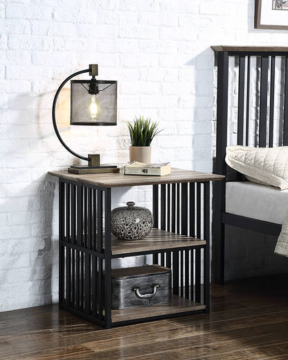 Zudora Antique Oak & Black Finish Nightstand - 1st Choice Furniture Direct