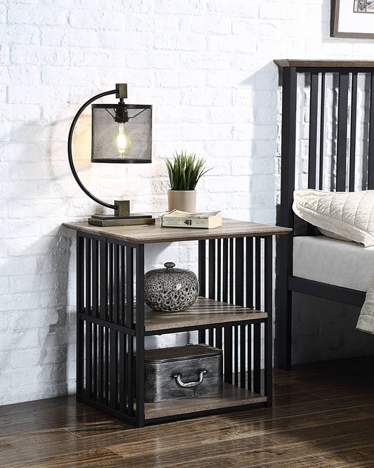 Zudora Antique Oak & Black Finish Nightstand - 1st Choice Furniture Direct