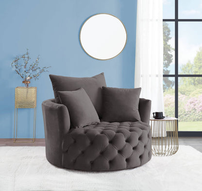 Zunyas Gray Velvet Accent Chair W/Swivel - 1st Choice Furniture Direct