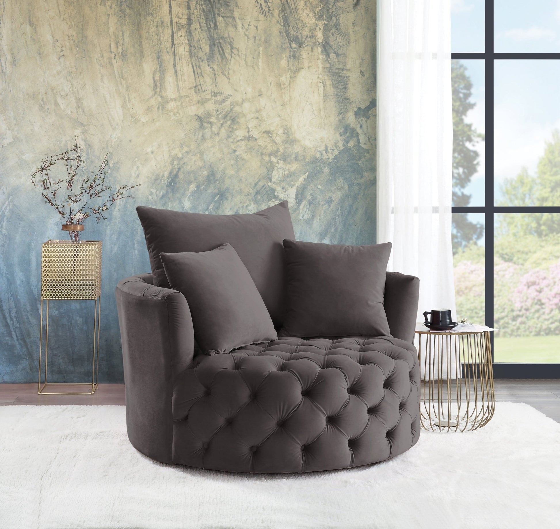 Zunyas Gray Velvet Accent Chair W/Swivel - 1st Choice Furniture Direct