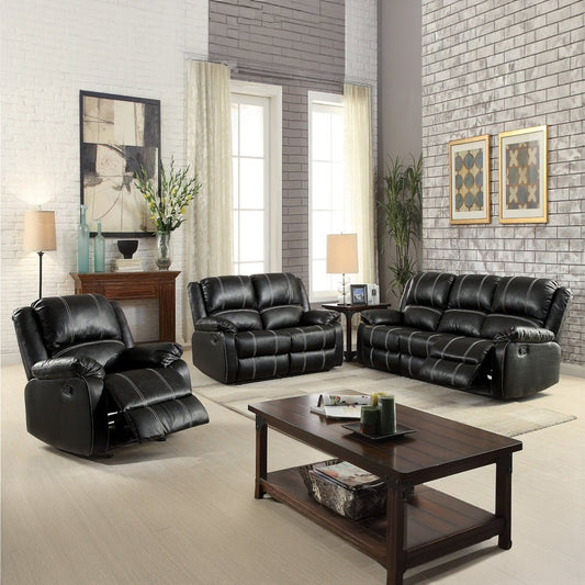 Zuriel Black Synthetic Leather 3PCS Living Room Recliner Set - 1st Choice Furniture Direct