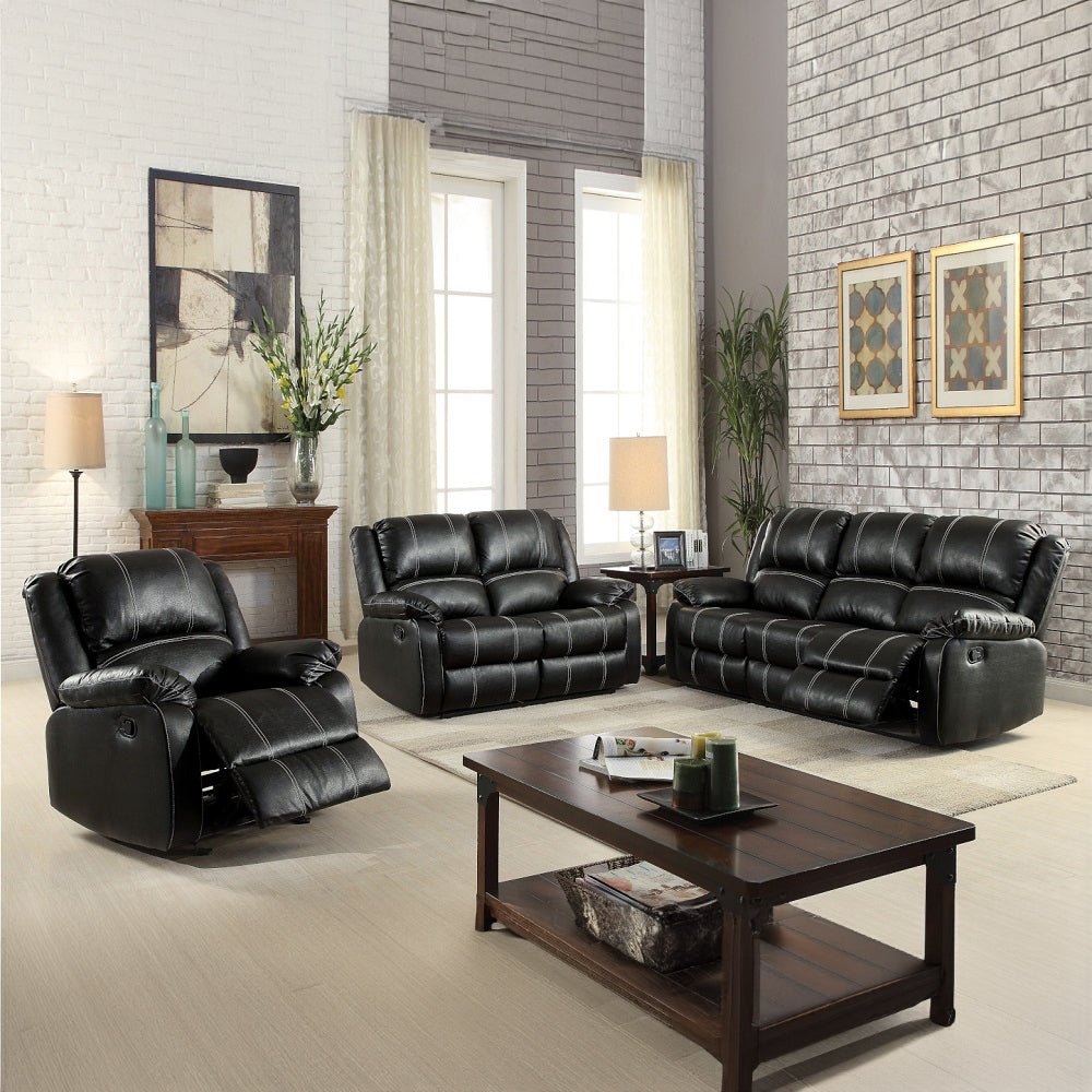 Zuriel Black Synthetic Leather Recliner Sofa - 1st Choice Furniture Direct