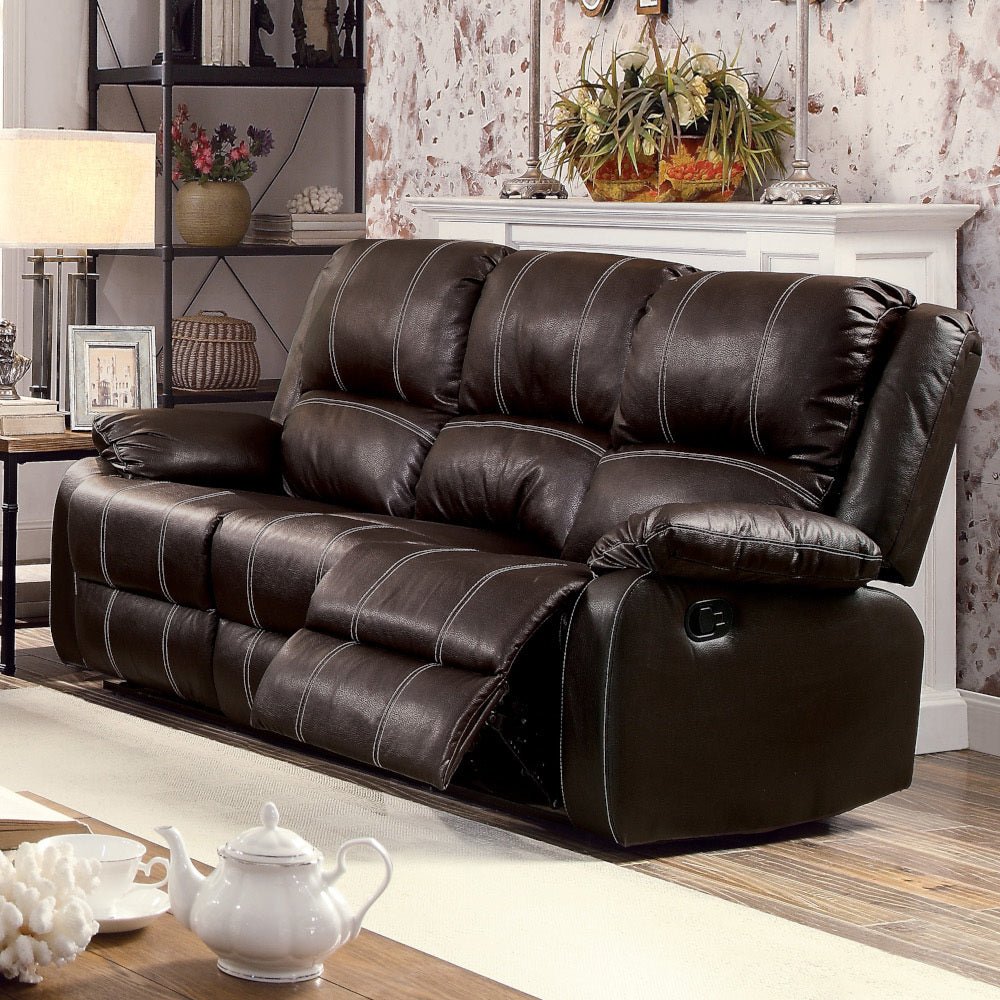 Zuriel Brown Synthetic Leather Recliner Sofa - 1st Choice Furniture Direct