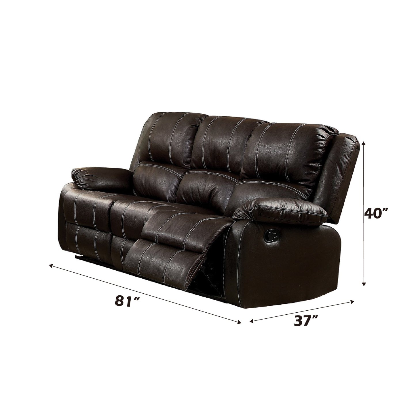 Zuriel Brown Synthetic Leather Recliner Sofa - 1st Choice Furniture Direct