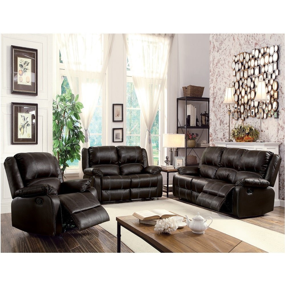 Zuriel Brown Synthetic Leather Recliner Sofa - 1st Choice Furniture Direct