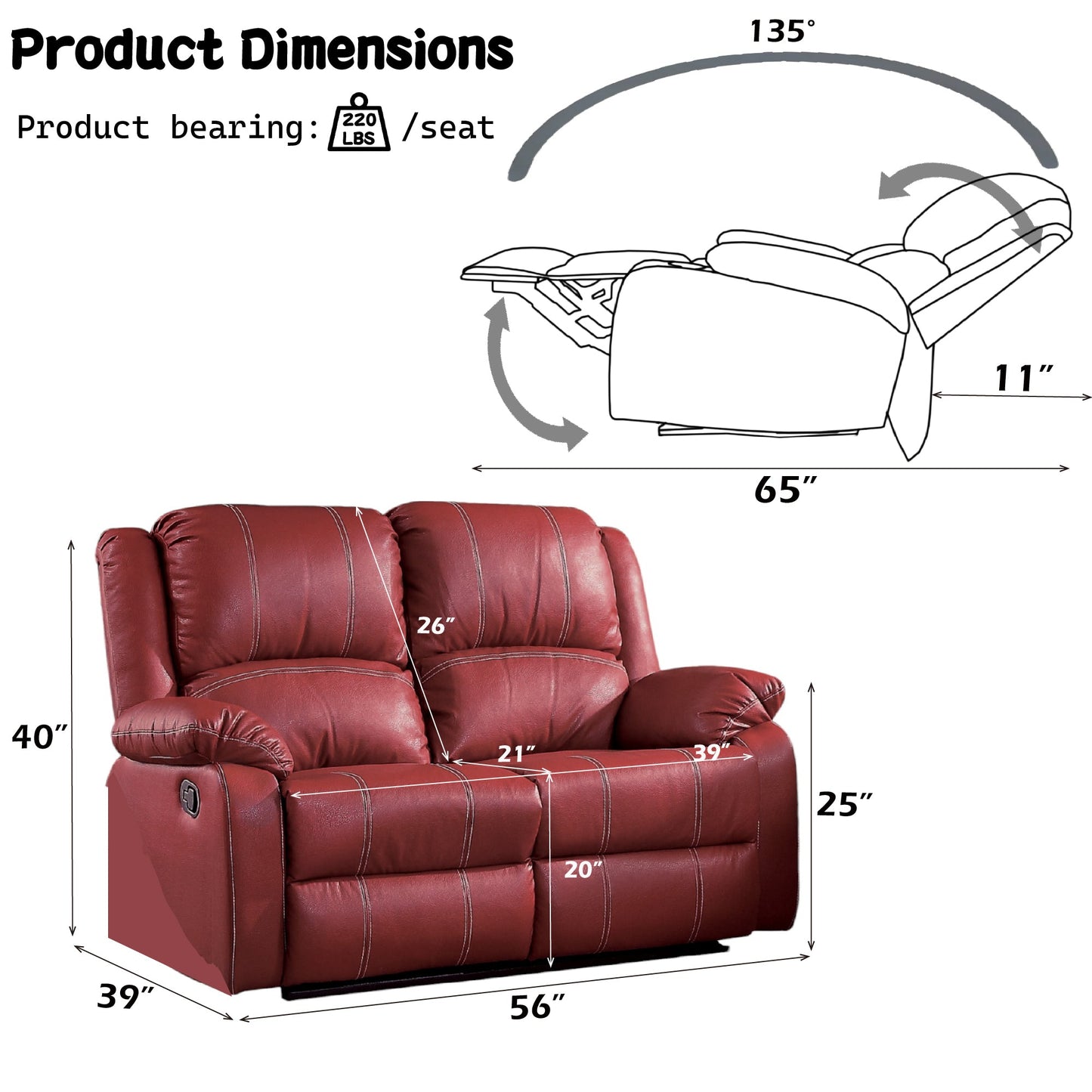 Zuriel Red Synthetic Leather Motion Loveseat - 1st Choice Furniture Direct
