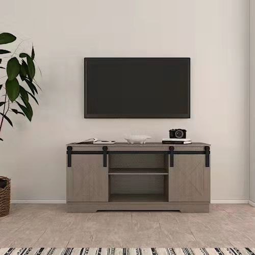 1st Choice Modern Lane TV Stand with Sliding Barndoors in Rustic Gray