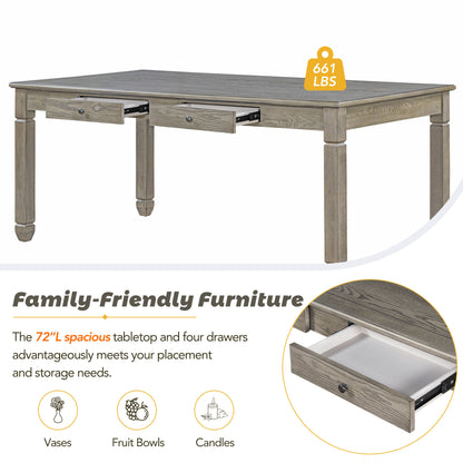 1st Choice 6-Piece Retro 72'L Rectangular Dining Table Set with 4 Drawers