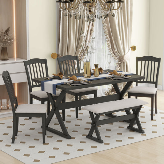 1st Choice Modern 6-Piece Rectangular Rustic Dining Table Set Furniture