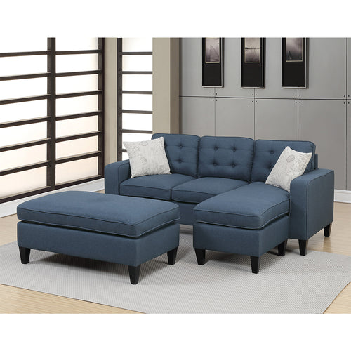 1st Choice Polyfiber Reversible Sectional Sofa with Ottoamn in Navy