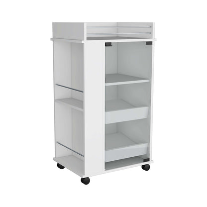 1st Choice Lansing Bar Cart with Glass Door Side Shelves & Casters - White