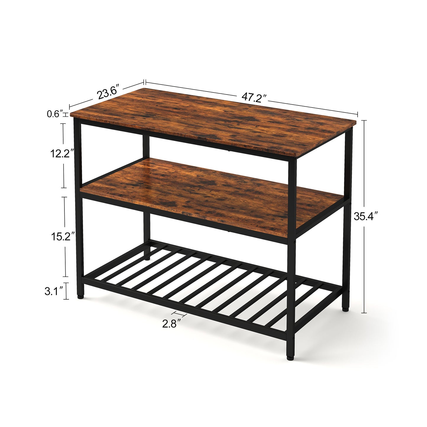 1st Choice Industrial Kitchen Island Shelf Large Worktop - Rustic Brown