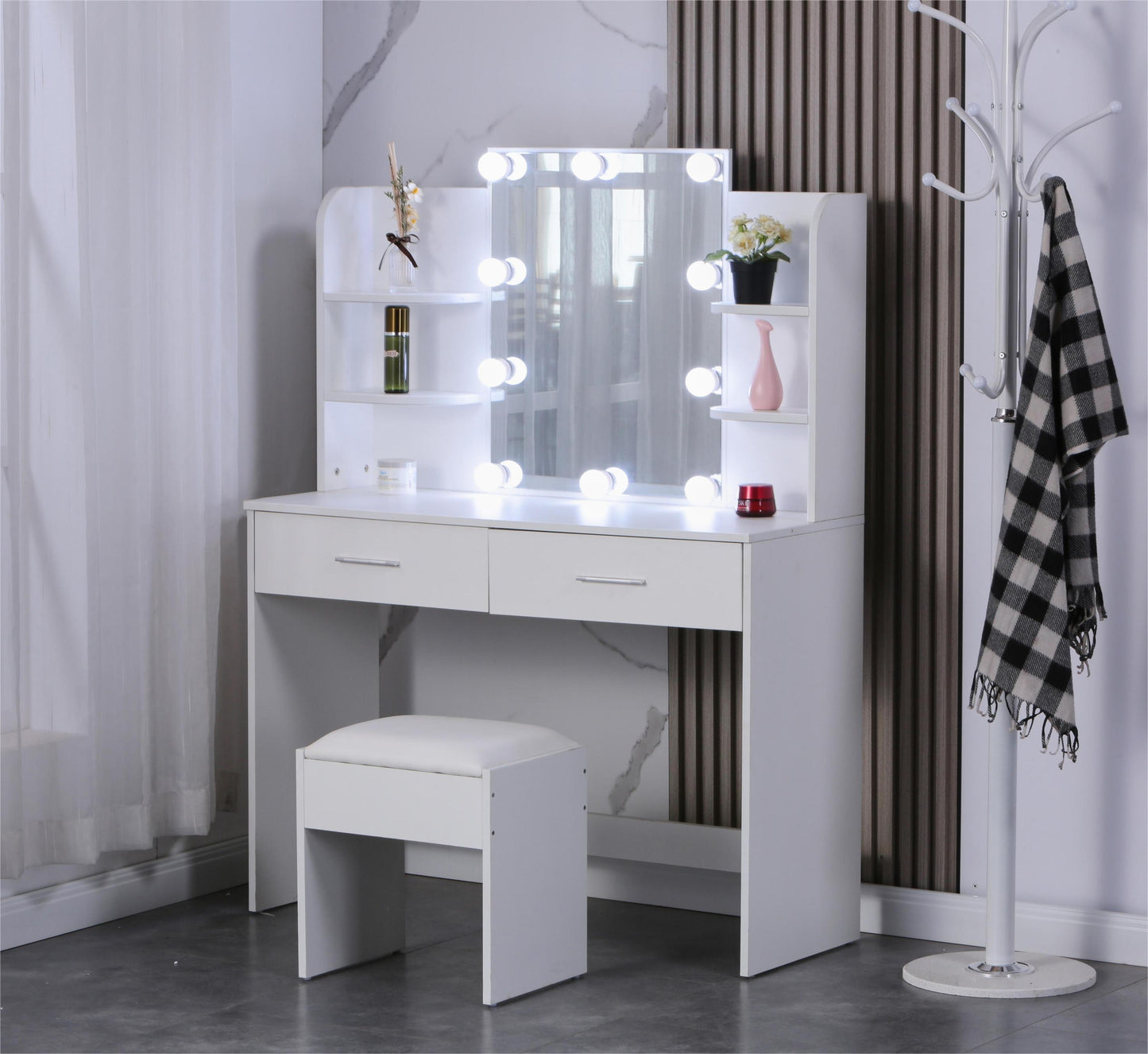 1st Choice Large Vanity Set with 10 Light Bulbs Makeup Table with Cushioned Stool