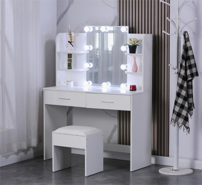 1st Choice Large Vanity Set with 10 Light Bulbs Makeup Table with Cushioned Stool