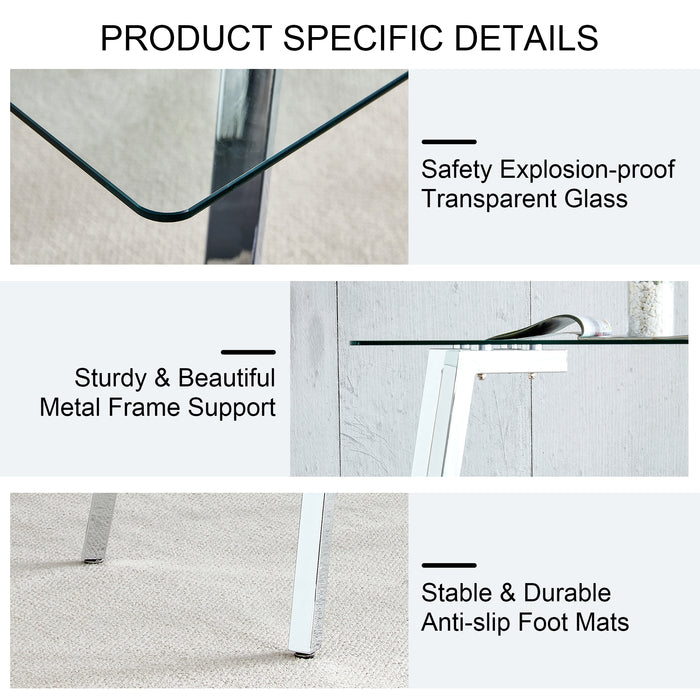 1st Choice Modern Glass Dining Table with 4 Black Dining Chair Set