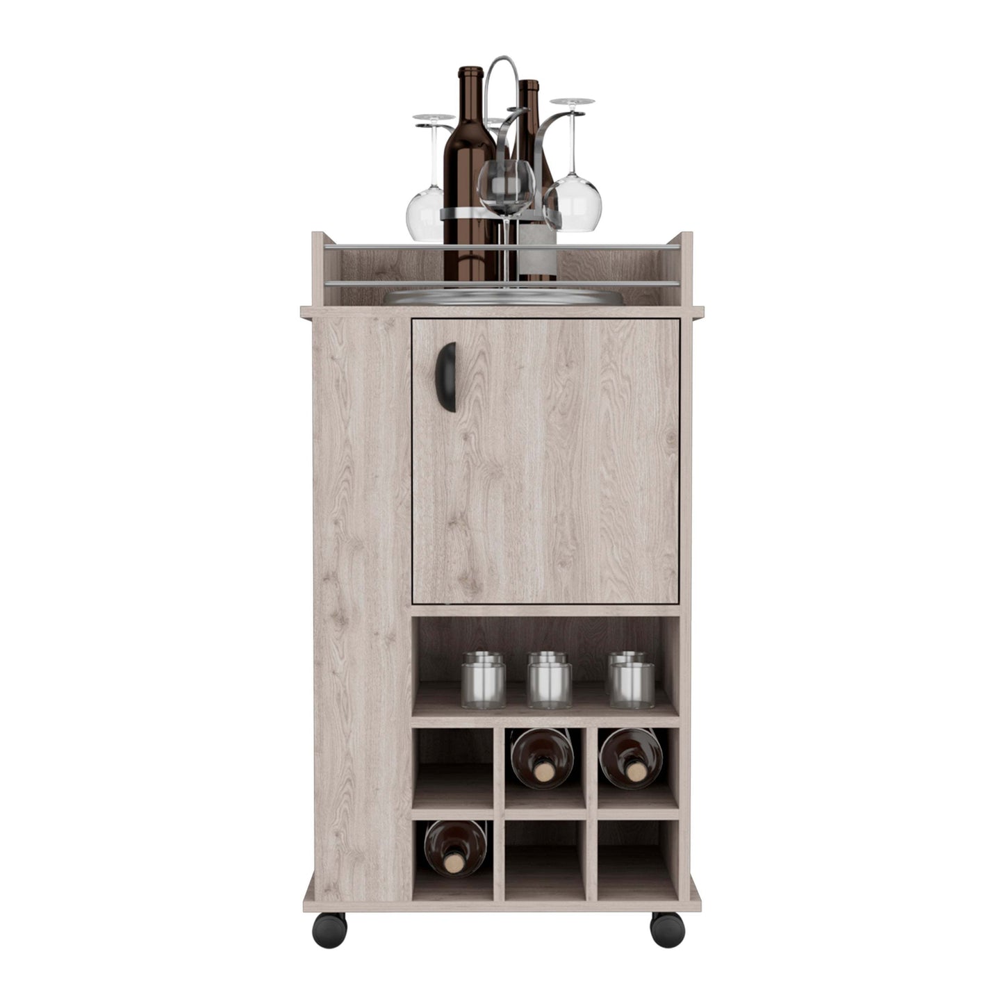 1st Choice Fraser Bar Cart with 6 Built-in Wine Rack and Casters in Light Gray