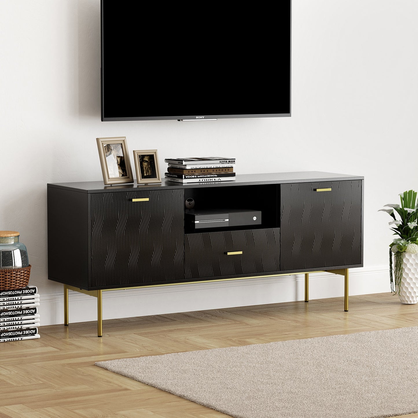 1st Choice Modern Valentino  TV Stand for TVs up to 65" in Black