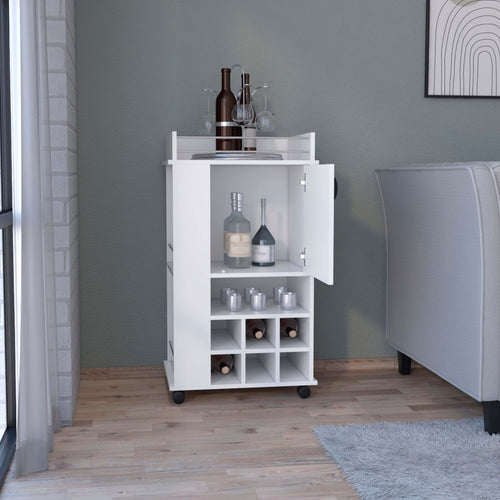 1st Choice Fraser Bar Cart with 6 Built-in Wine Rack Casters in White